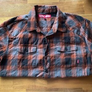 Men’s Vans Orange and Black Plaid Shirt XL